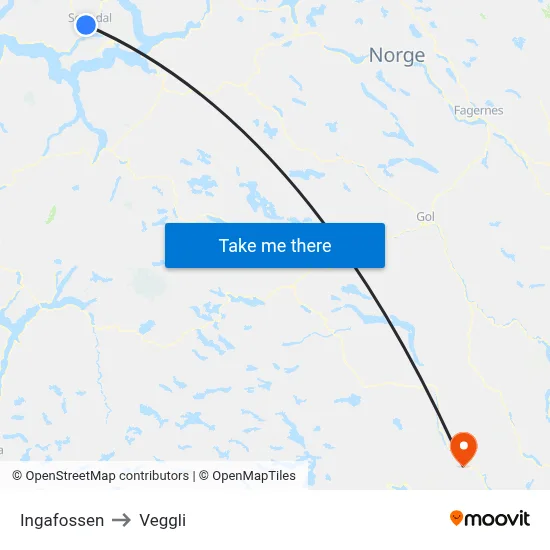 Ingafossen to Veggli map