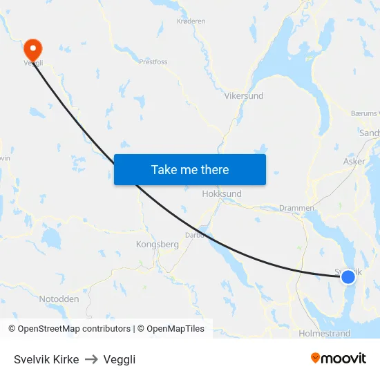 Svelvik Kirke to Veggli map