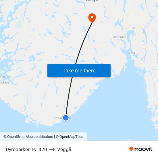 Dyreparken Fv. 420 to Veggli map