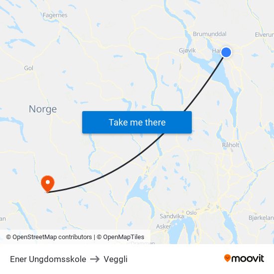 Ener Ungdomsskole to Veggli map