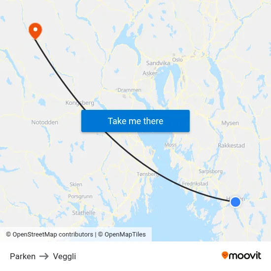 Parken to Veggli map