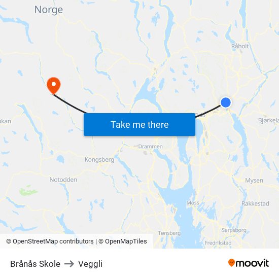 Brånås Skole to Veggli map