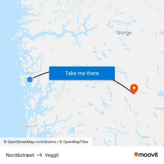 Nordåstræet to Veggli map