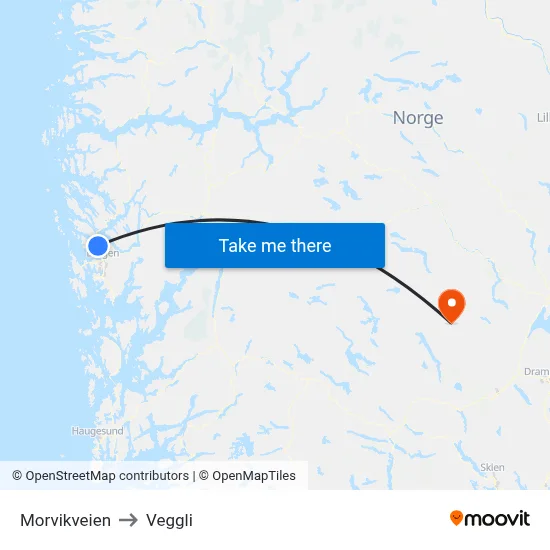 Morvikveien to Veggli map