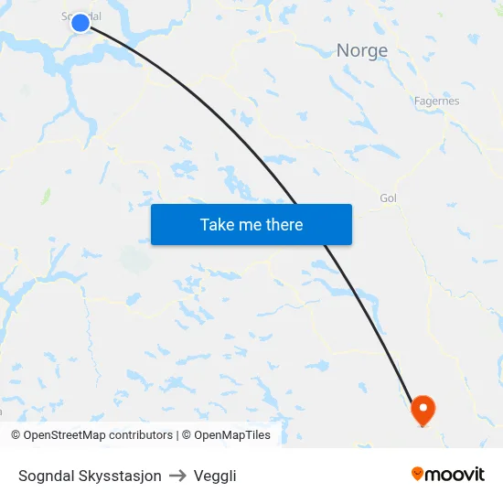 Sogndal Skysstasjon to Veggli map