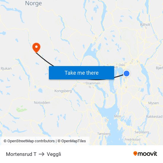 Mortensrud T to Veggli map