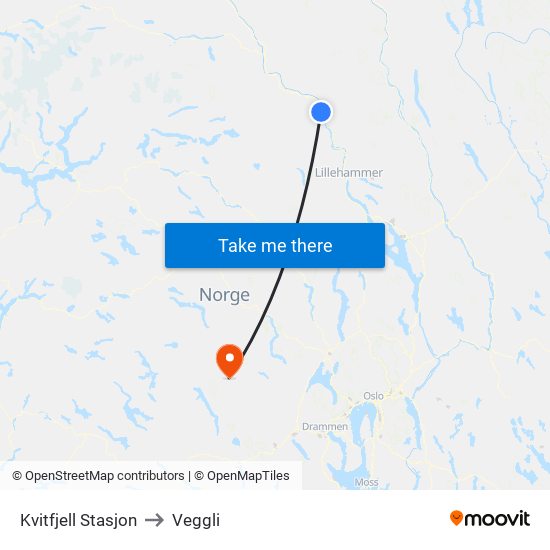 Kvitfjell Stasjon to Veggli map
