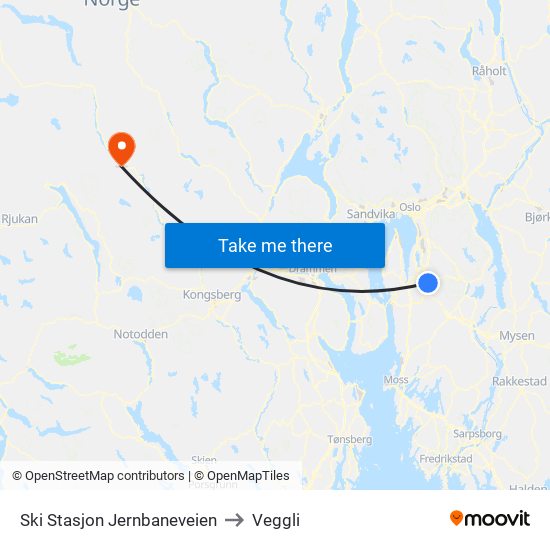 Ski Stasjon Jernbaneveien to Veggli map