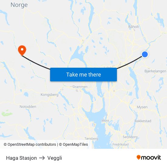 Haga Stasjon to Veggli map