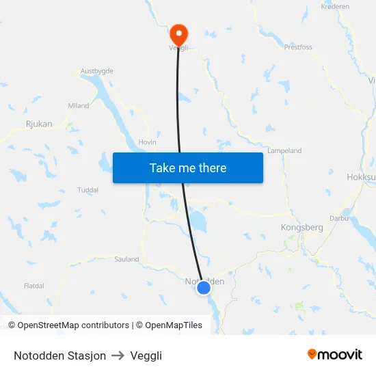Notodden Stasjon to Veggli map