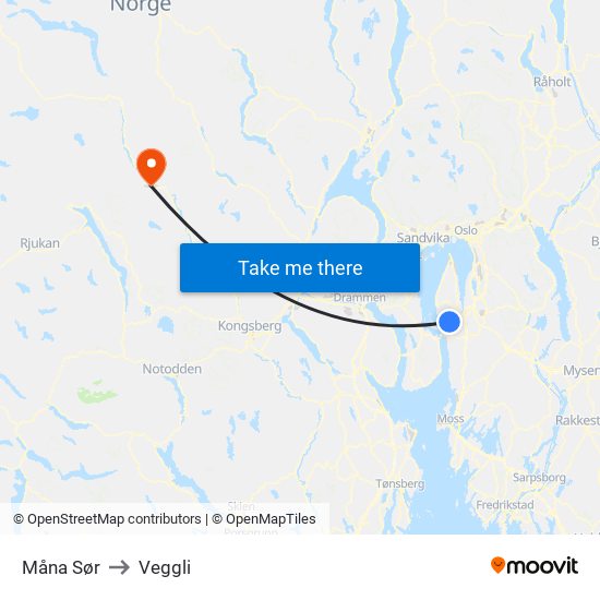 Måna Sør to Veggli map