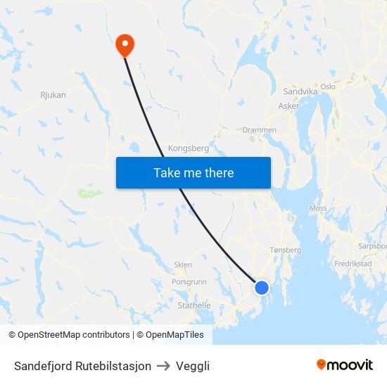 Sandefjord Rutebilstasjon to Veggli map