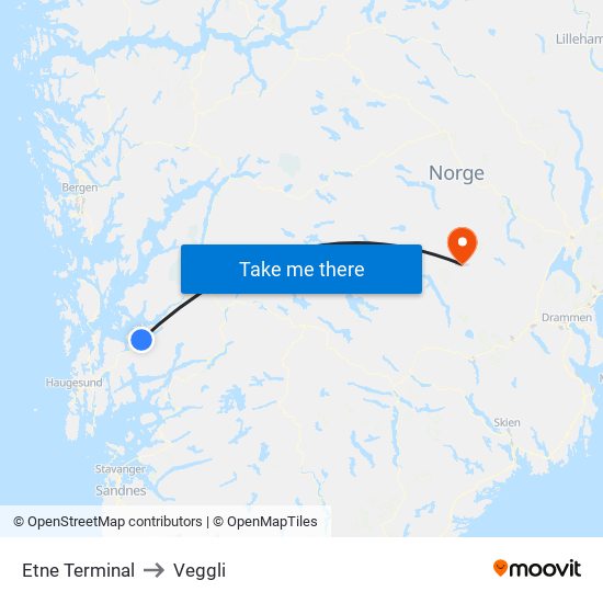 Etne Terminal to Veggli map