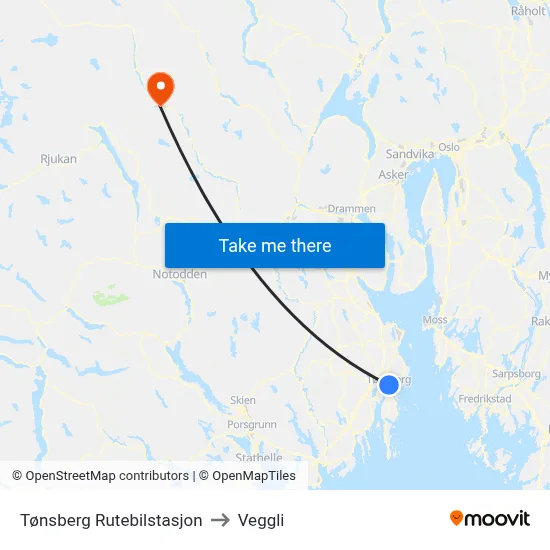 Tønsberg Rutebilstasjon to Veggli map