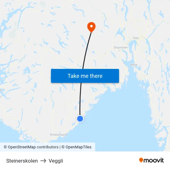 Steinerskolen to Veggli map