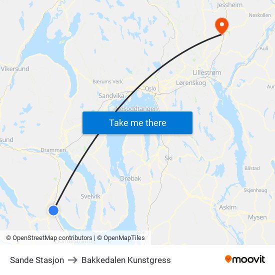 Sande Stasjon to Bakkedalen Kunstgress map