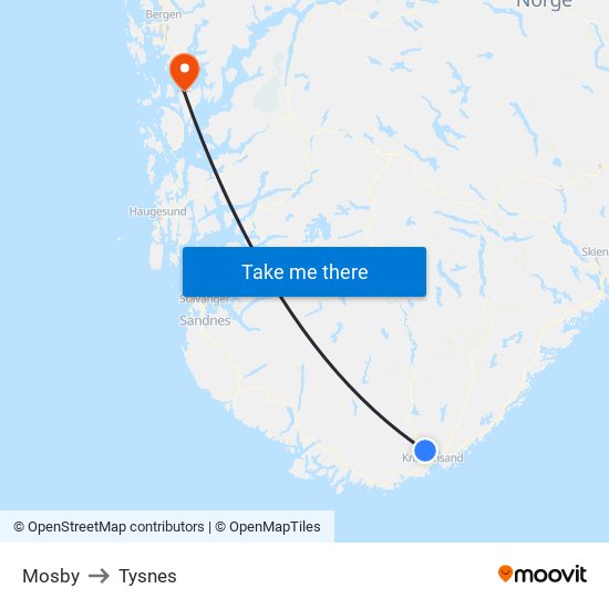 Mosby to Tysnes map