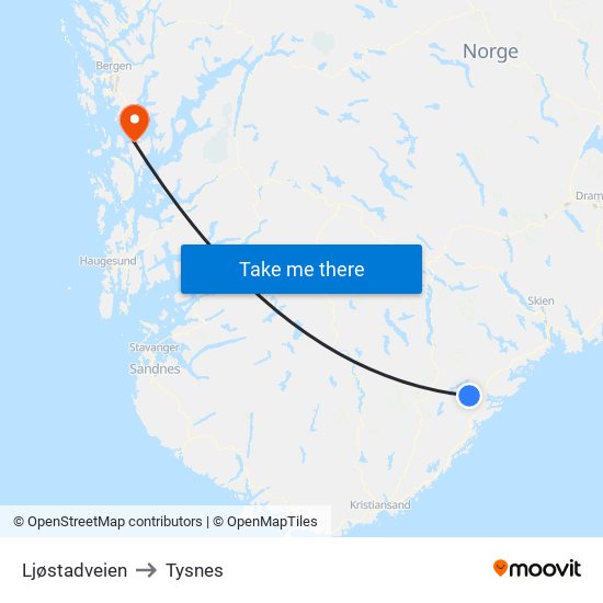 Ljøstadveien to Tysnes map