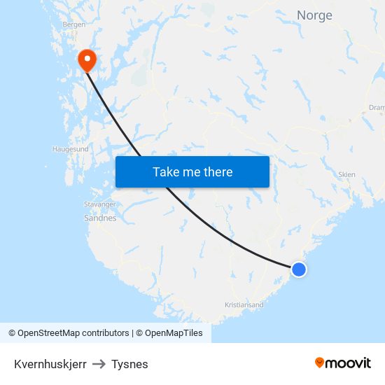 Kvernhuskjerr to Tysnes map