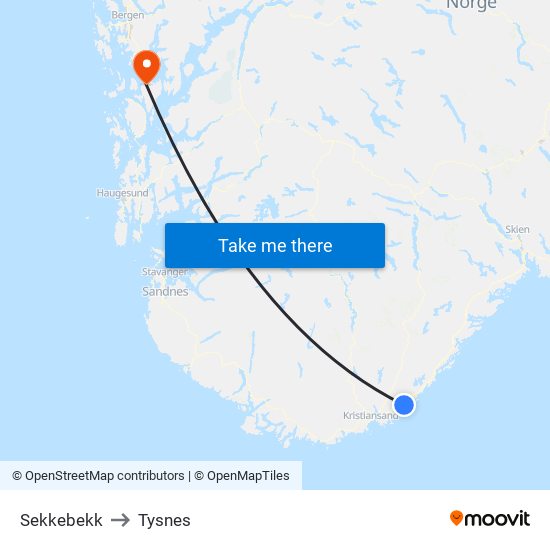 Sekkebekk to Tysnes map