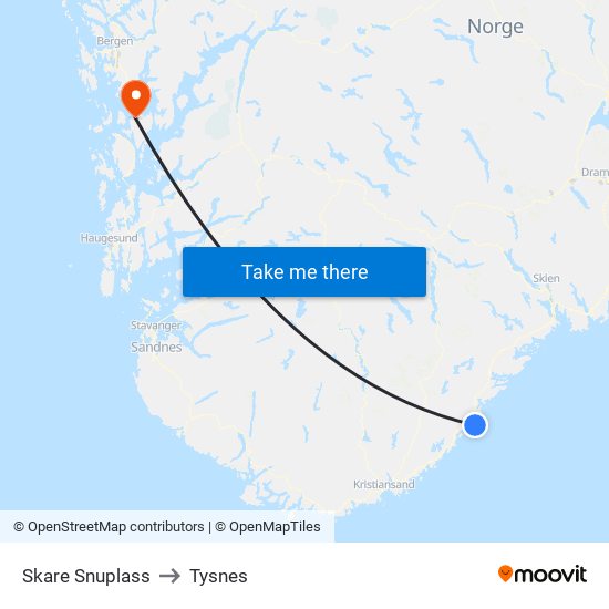 Skare Snuplass to Tysnes map