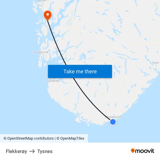 Flekkerøy to Tysnes map