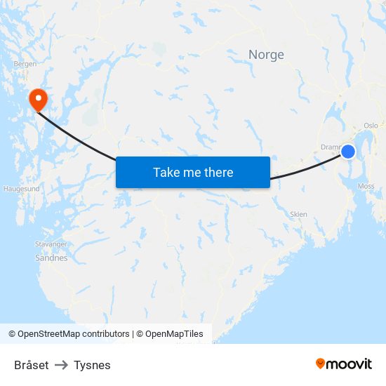 Bråset to Tysnes map