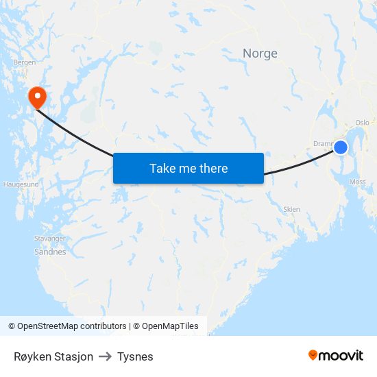 Røyken Stasjon to Tysnes map