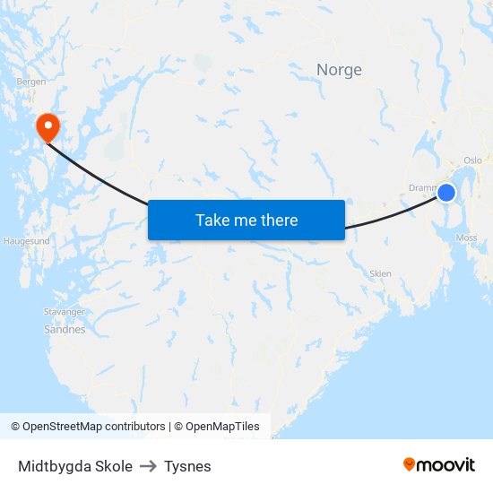 Midtbygda Skole to Tysnes map