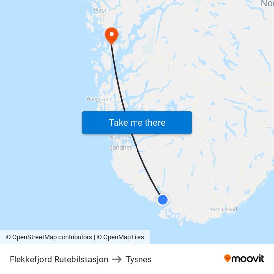 Flekkefjord Rutebilstasjon to Tysnes map