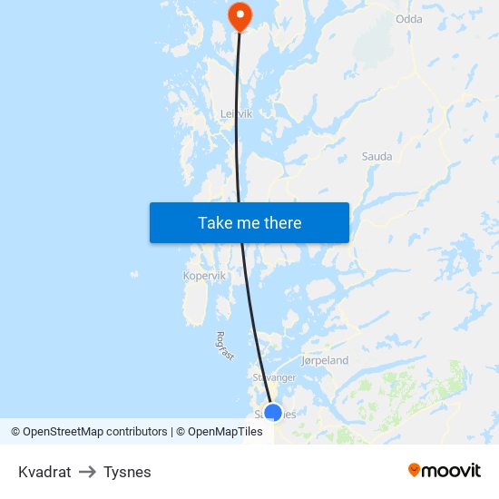 Kvadrat to Tysnes map