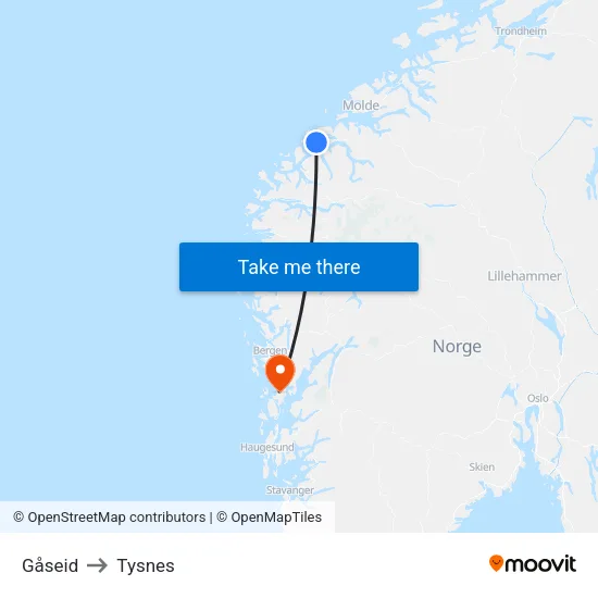 Gåseid to Tysnes map