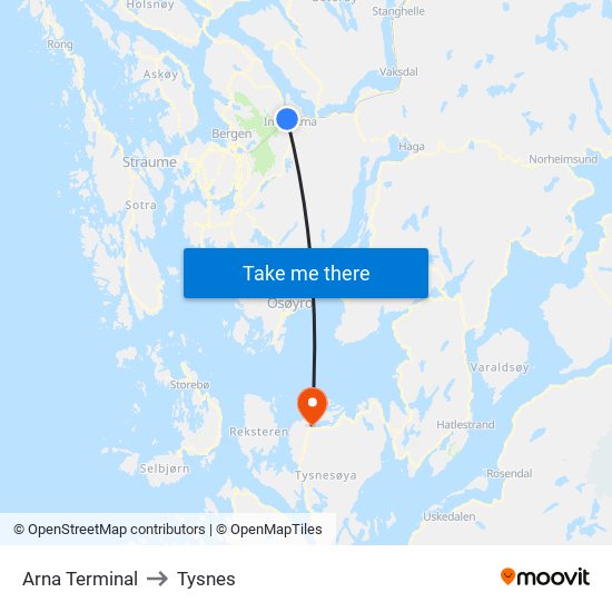 Arna Terminal to Tysnes map