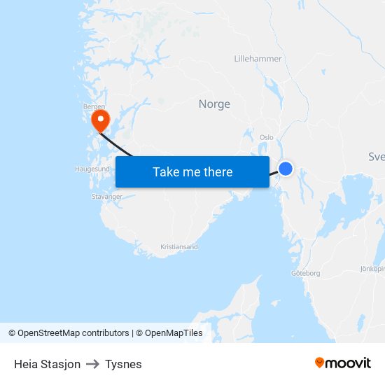 Heia Stasjon to Tysnes map