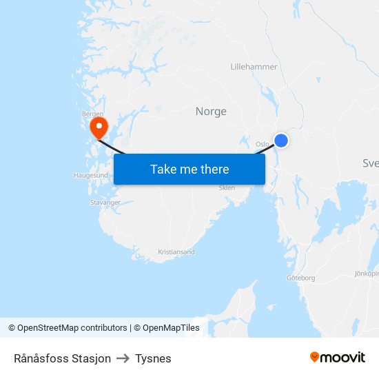 Rånåsfoss Stasjon to Tysnes map