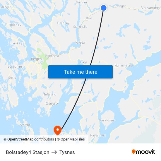 Bolstadøyri Stasjon to Tysnes map