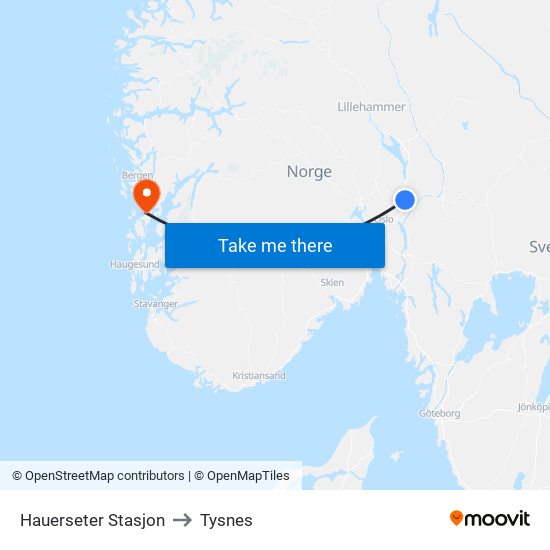 Hauerseter Stasjon to Tysnes map