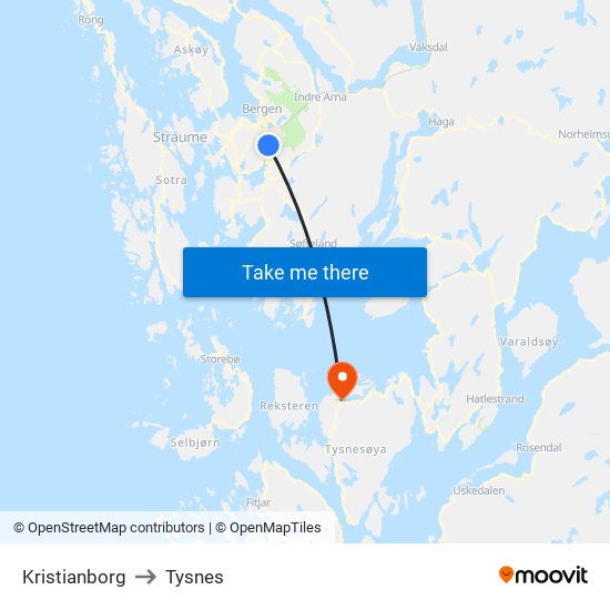 Kristianborg to Tysnes map