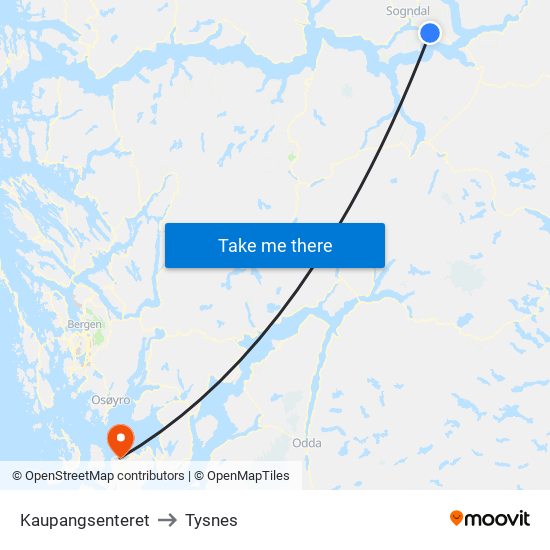 Kaupangsenteret to Tysnes map