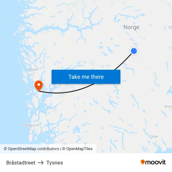 Bråstadtreet to Tysnes map