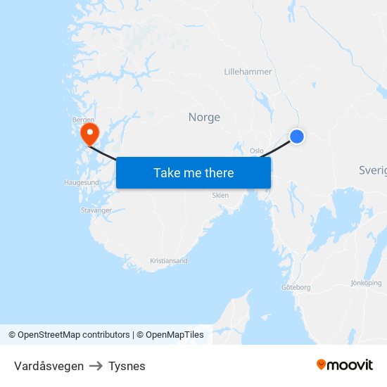 Vardåsvegen to Tysnes map