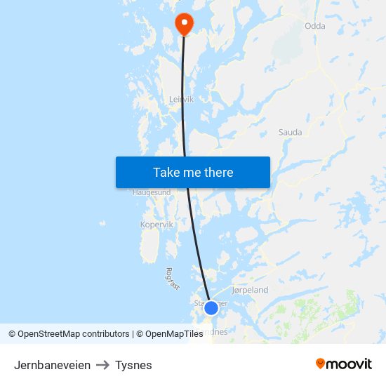 Jernbaneveien to Tysnes map