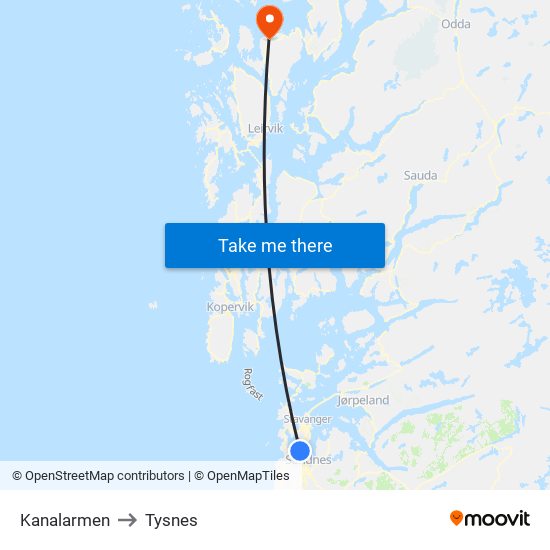 Kanalarmen to Tysnes map