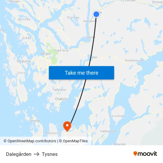Dalegården to Tysnes map