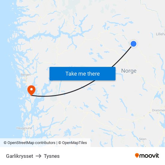 Garlikrysset to Tysnes map