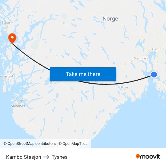 Kambo Stasjon to Tysnes map