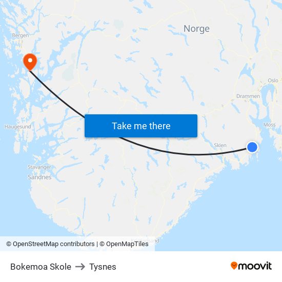 Bokemoa Skole to Tysnes map