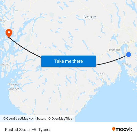 Rustad Skole to Tysnes map