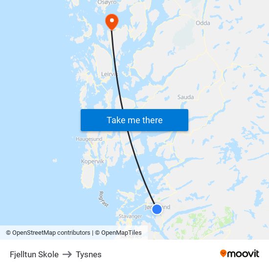 Fjelltun Skole to Tysnes map