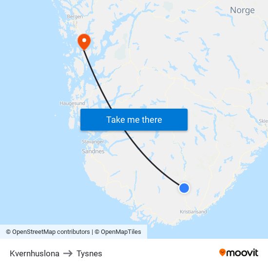 Kvernhuslona to Tysnes map